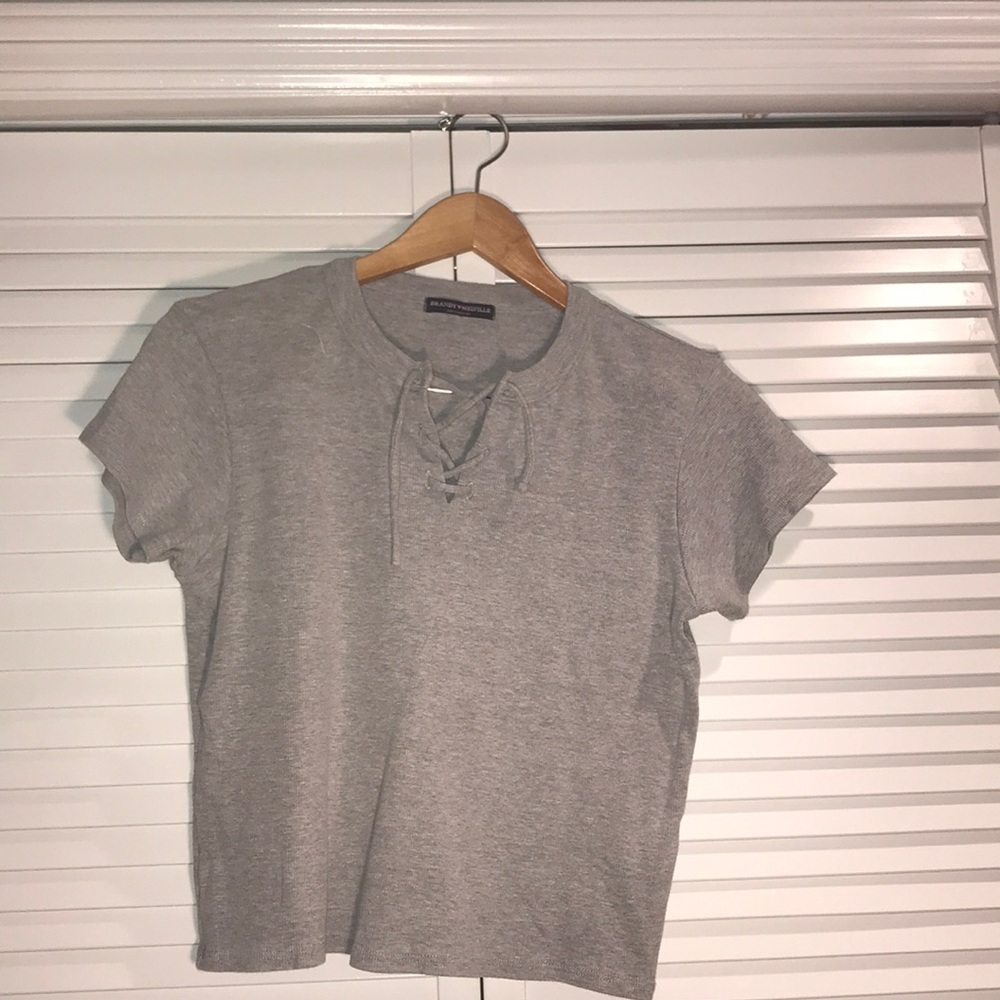 Grey Lace Up Brandy Melville Tee
